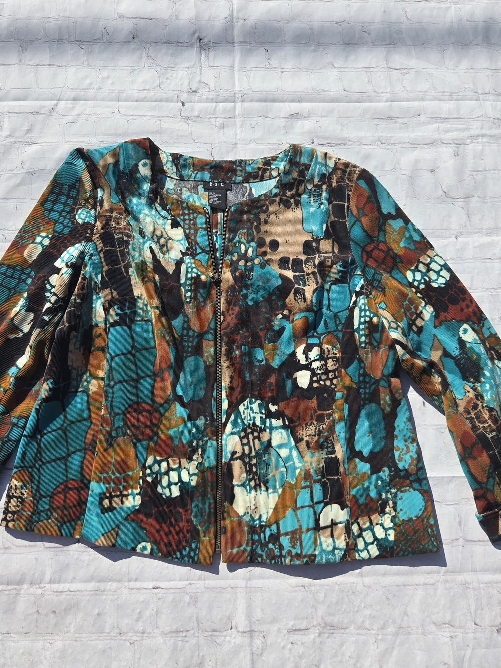 Y2K Requirements Teal Corduroy BlazerJacket Womens XL Abstract Western Boho Zip